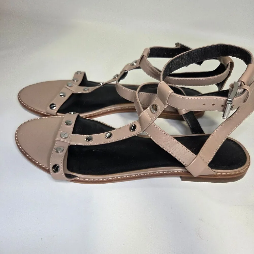 Rebecca Minkoff Women's Beige Studded Flat Gladiar Sandals with Ankle Strap 10 M